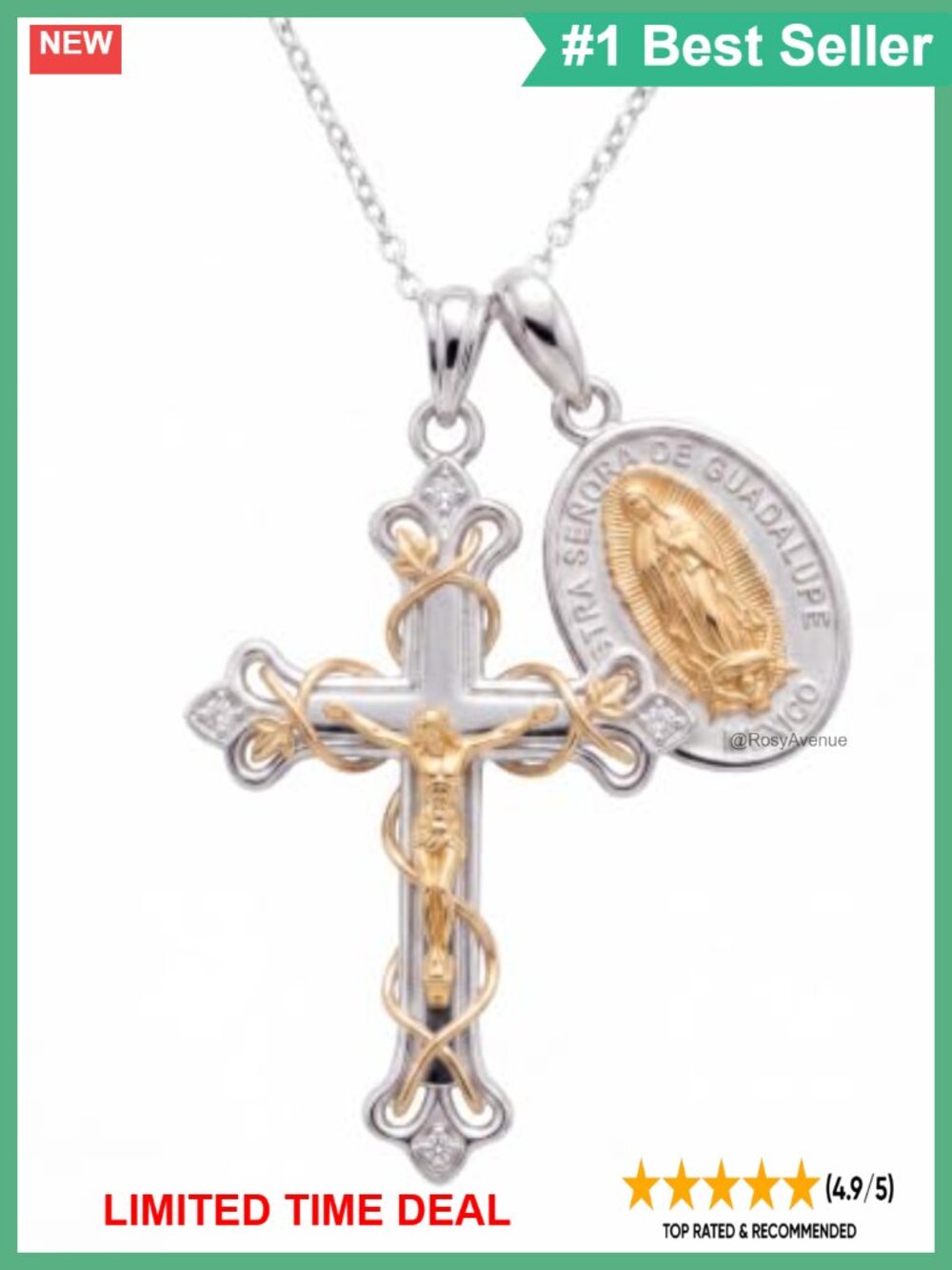 925 Sterling Silver Crucifix Virgin Mary Pendant Necklace Catholic Jewelry